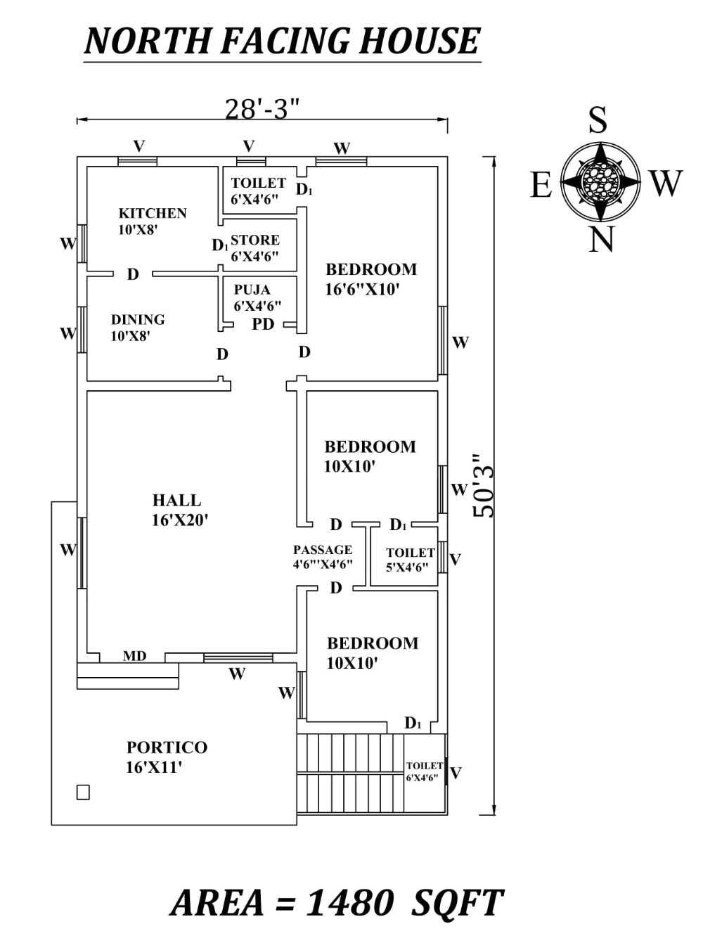 North facing house Vastu plan